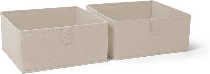 RiverRidge Kids 2pc Folding Storage Bins Set - 10.5” Bin Organizers with Handles - Taupe Closet Organizers & Storage for Toys, Games, Shoes - Foldable Cube Storage Organizer Bins for Playroom, Nursery