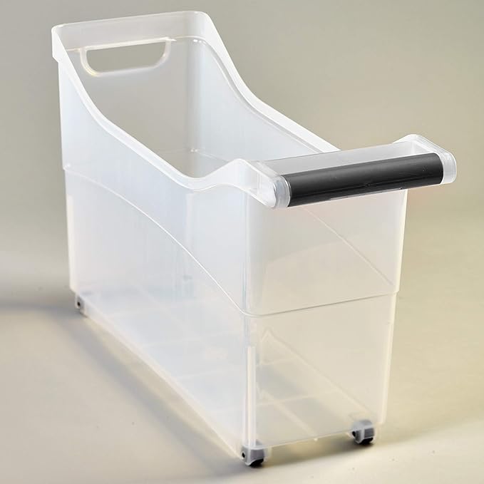 Storage Bin with Handle and Rolling Wheels for Kitchen Organization Plastic - Black
