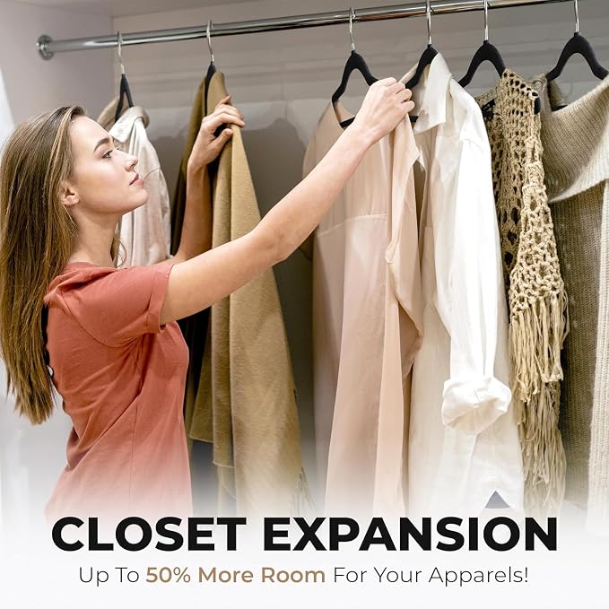 Our Modern Space 200 Pack Velvet Hanger for Shirt Pants Dresses Skirts Suits Jackets - Slim Space Saving Design - Standard Coat Hanger - Sturdy & Durable Design with Shoulder Grooves Hook