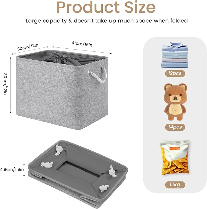 Large Storage Baskets- 16x12x12 inch Storage Bins for Shelves and Closet Organizing, Foldable Fabric Bin for Home Organization Clothes and Laundry (1-Pack, Gray)