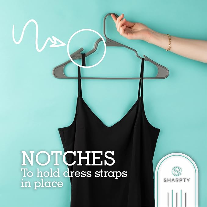 Sharpty Plastic Hangers Clothes Hangers for Clothing, Closet, Coats & Shirts - Notched, Durable & Space Saving - for Everyday Standard Use, Room Essentials & Basics - 20 Pack - Grey