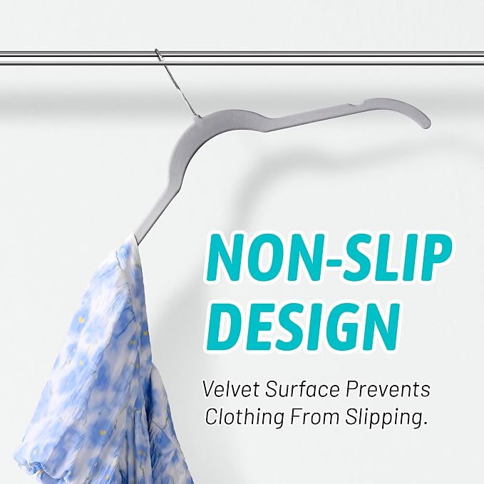 Sishynio Premium Velvet Shirt Hangers 30 Pack, Space-Saving Non-Slip Felt Hanger with 360° Swivel Hook, Slim Flocked Hangers for Strappy Dresses, Blouses, Tank Tops(Grey)