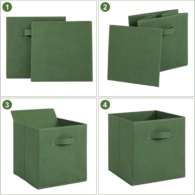 Stero Fabric Storage Bins 6 Pack Fun Colored Durable Storage Cubes with Fabric Handles Foldable Cube Baskets for Home, Kids Room, Closet and Toys Organization Dark Green