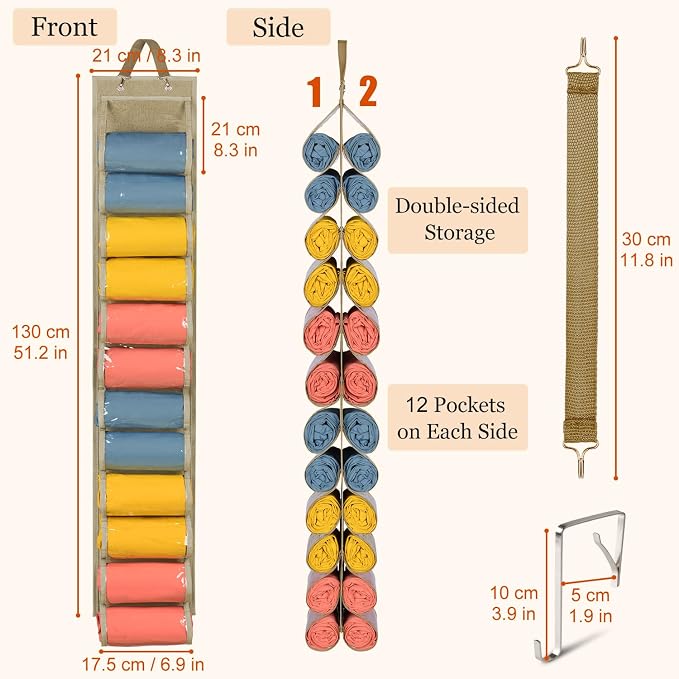 Lirex Scarf Storage Organizer with 24 Pockets, Yoga Legging Storage Organizer for Family Closet Bedroom, Light Coffee