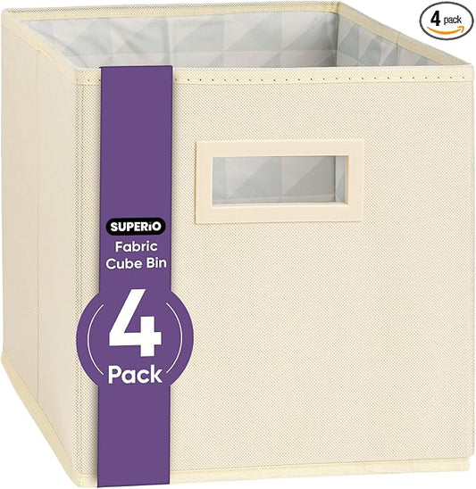 Superio Collapsible Storage Bins For Organization And Storage, Closet Organizers And Storage, Dorm Room Storage, Storage Containers, Laundry Room Organization, Cream 4-pack