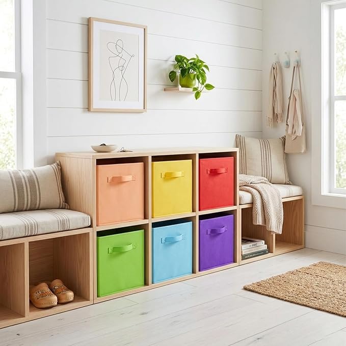 ShellKingdom Storage Bins, Foldable Fabric Storage Cubes And Cloth Storage Organizer For Closet And Toys, 6 Pack (Multi Colors)