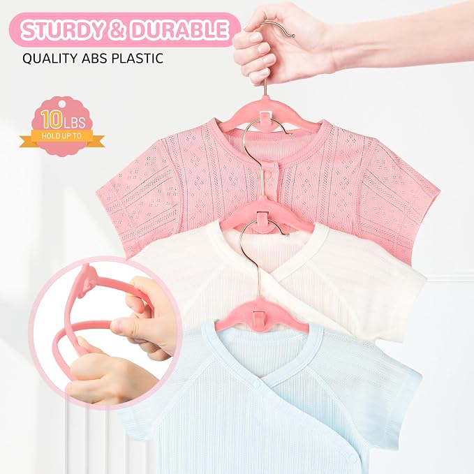 Baby Velvet Stackable Hangers 30 Pack, 11 Inches Pink Kids Clothes Hangers for Closet, Non Slip Toddler Infant Hanger for Nursery, Thin Space Saving Children Felt Hanger with 360° Swivel Hooks