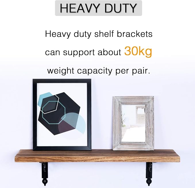 OVOV Shelf Brackets 4 Pcs Heavy Duty Decorative 10 Inch Black Right Angle Shelving Brackets Wall Mounted Shelf Supports for DIY Home Kitchen Living Room