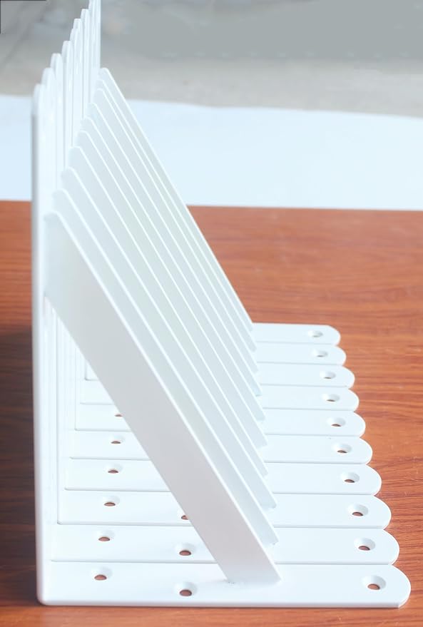 4 Pack L8 x H 6" White Heavy Duty Shelf Brackets with Screws Metal Shelf Brackets Shelf Support Angle Brackets for Shelves L Brackets Heavy Duty Floating Shelf