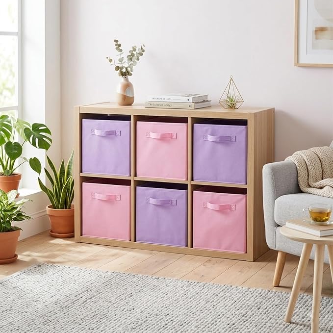 ShellKingdom Storage Bins, Foldable Fabric Storage Cubes And Cloth Storage Organizer For Closet And Toys, 6 Pack (Lavender+Pink)