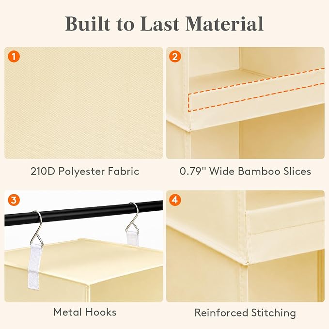 Lifewit 3 Tier Hanging Closet Organizer and Storage, Foldable Hanging Closet Shelves with 2 Sturdy Hooks, Clothes Organization for Sweater/Shoes/Coat, for Wardrobe, Bedroom, RV, Beige, 1 Pack