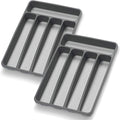 Loyareal Silverware Organizer 2 Pieces Utenisl Organizer Holder Kitchen Drawer Organizer Plastic Silverware Tray for Drawer Flatware Organizer 5 Compartment Black
