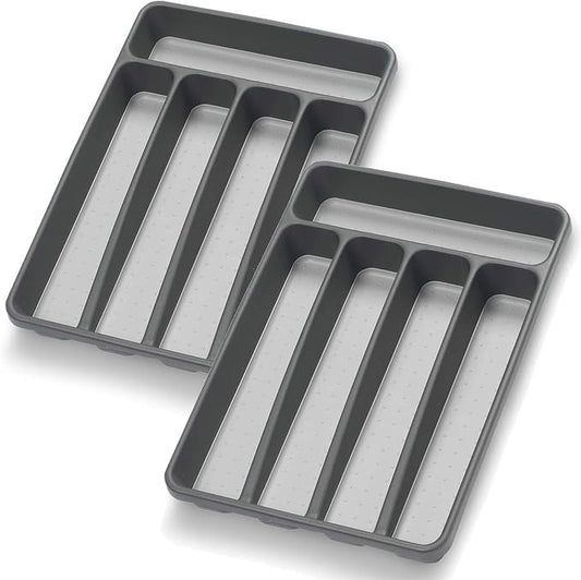 Loyareal Silverware Organizer 2 Pieces Utenisl Organizer Holder Kitchen Drawer Organizer Plastic Silverware Tray for Drawer Flatware Organizer 5 Compartment Black