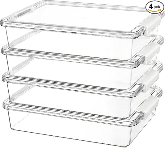 Vtopmart 6 Qt Plastic Storage Bins with Lids, Clear Sensory Bins, Arts Crafts Organizers and Storage, Stackable Containers for Home Office and School Supplies, 4 Pack, White