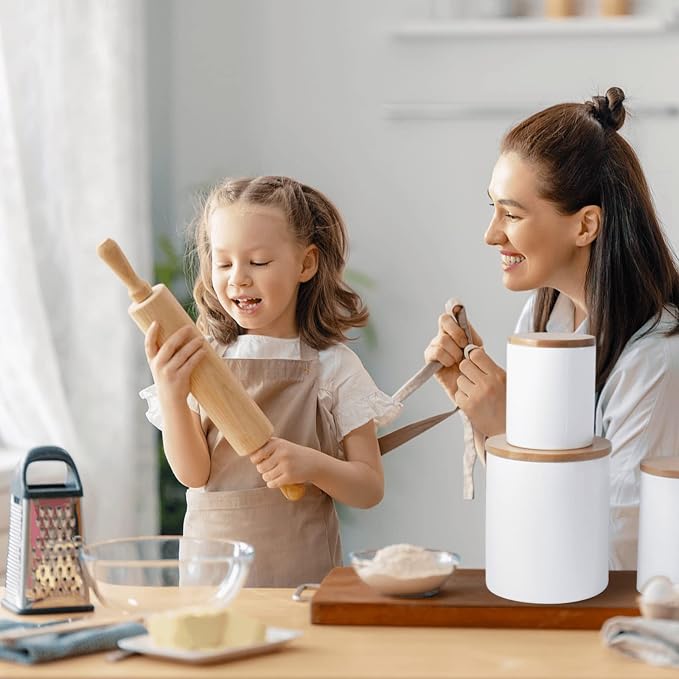 77L Food Storage Jar, 10.13 FL OZ (300 ML), Ceramic Food Storage Jar with Airtight Seal Bamboo Lid - Modern Design White Ceramic Food Storage Canister for Serving Tea, Coffee, Spice and More