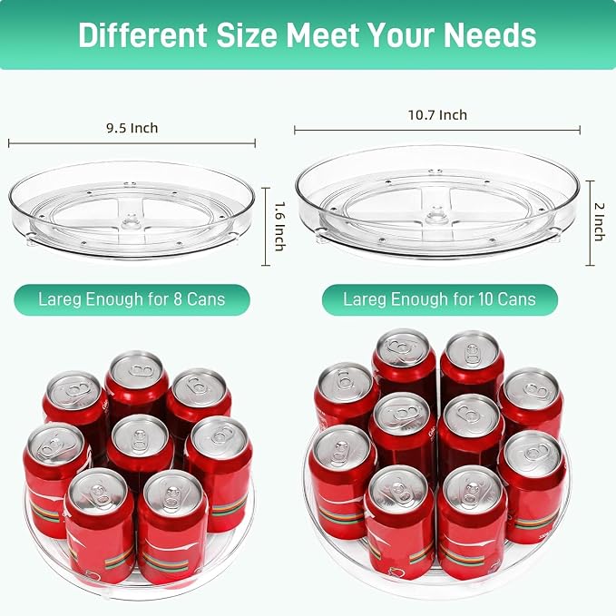 Optish 4 Pack Lazy Susan Organizer, 9.5 Inch, 10.7 Inch Lazy Susan Turntable for Cabinet, Turntable Organizer for Pantry Organizers and Storage, Non-Skid Fridge Organizer