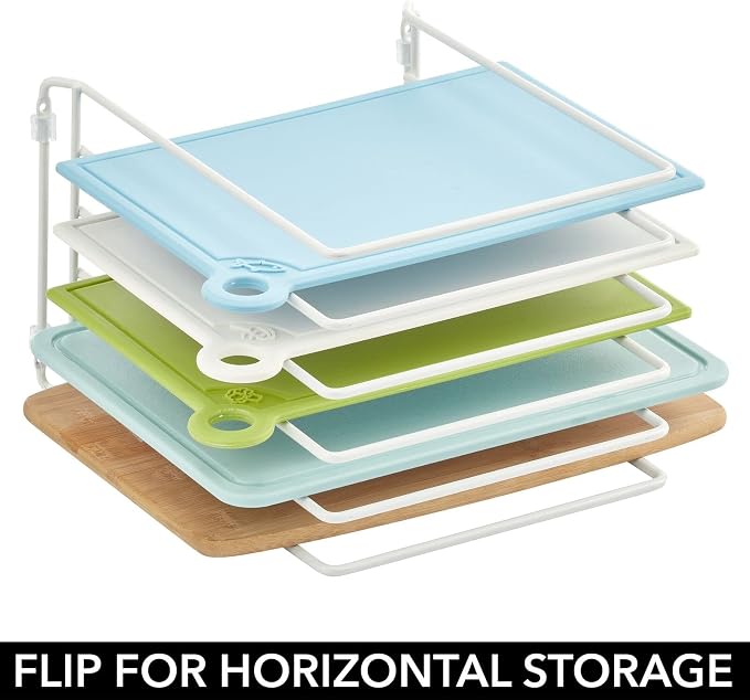 mDesign X-Large Steel Storage Tray Organizer Rack for Kitchen Cabinet - Divided Holder with 5 Slots for Skillets, Frying Pan, Pot Lids, Cutting Board, Baking Sheets - Concerto Collection - White