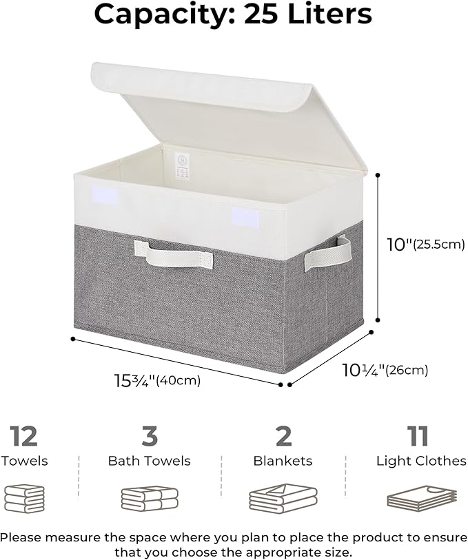 GRANNY SAYS Fabric Storage Boxes, Memory Keepsake Box, Large Storage Bins with Lids, Closet Organizers, Toy Box, Storage Baskets for Shelves, White/Gray, 2-Pack