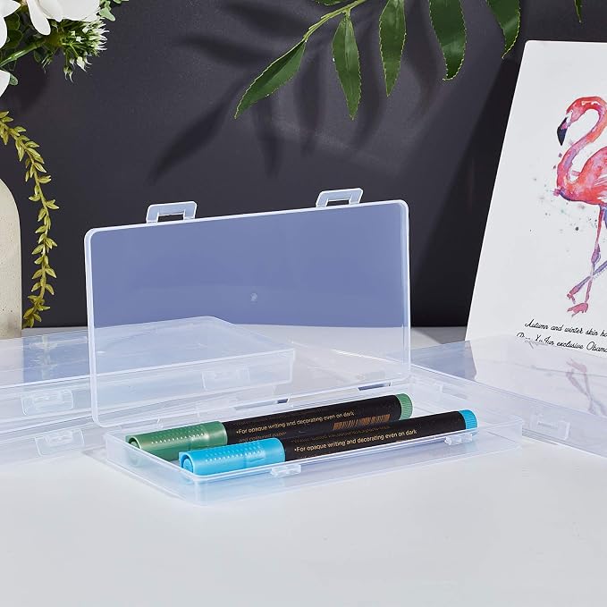 BENECREAT 8 Pack 6.5x3.5x0.6 Inch Rectangle Clear Plastic Storage Box with Double Hinged Lids for Photo, Pencil, Craft Tools, and Other Small Accessories