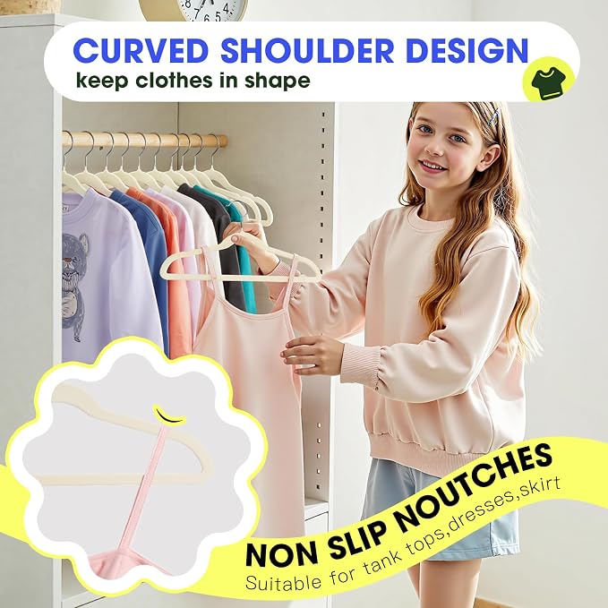 Baby Hangers 50 Pack 11 Inch,Velvet Baby Hanger Slim & Space-Saving,Kids Hangers with 360 Swivel Hook,Heavy Duty Toddler Hanger for Childrens Coats,Pants,and Dress (Beige)