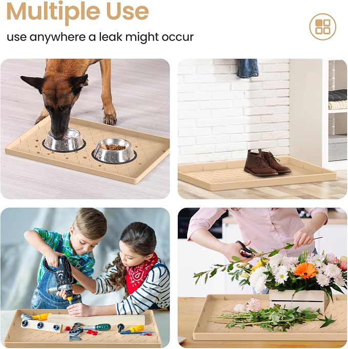 Mateeylife Under Sink Mats for Kitchen Waterproof 22"X19", Undersink Protectors，Silicone Mat Cabinet Liner, Under Sink Organizer for Bathroom and Kitchen，Boot Tray Pet Food Mat, Beige