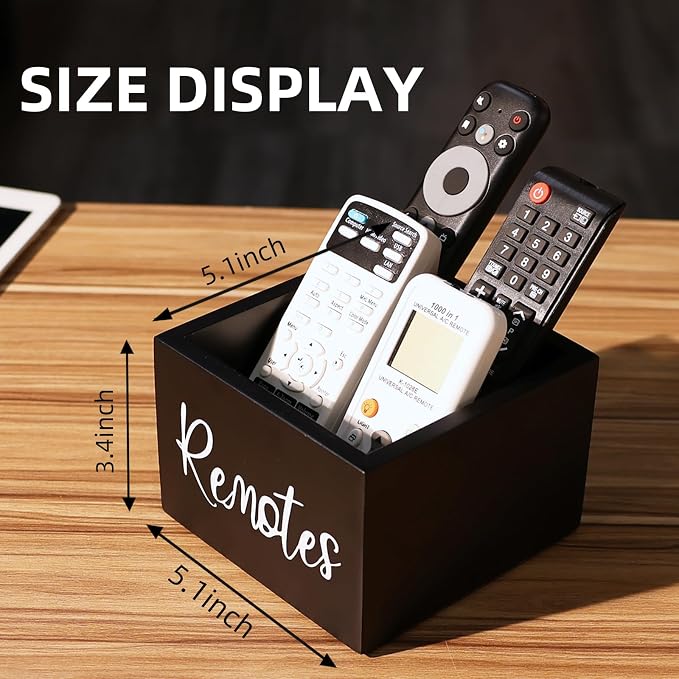 Remote Control Holder, Wooden TV Remote Holder for Table, Remote Organizer Caddy for Home Decor, Remote Box for Nightstand, Black Labeled Remote, 1 Slot - 5.1 Inch