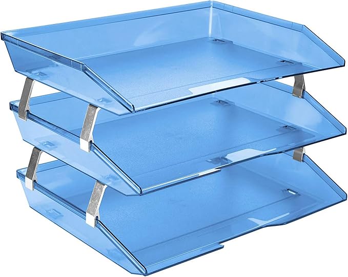 Acrimet Facility 3 Tier Letter Tray, Side Load, Letter Size/A4, Desktop File Organizer, Plastic (Clear Blue Color)