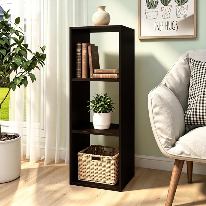CTESNE【2026 Shelf with 3 Compartments with Tilt Protection + Reversible Shelf with Open Back, Multi-Layer and Multi-Grid Layout (Chocolate 11 inches)
