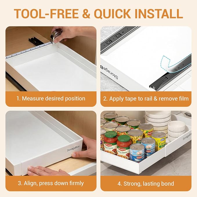 Adjustable Can Organizer for Pantry, Pull-Out Pantry Organizers and Storage, Soda Can Organizer - Great for Pantry, Kitchen Cabinet & Countertop (16.5" L x 12.2" W x 2.8" H (Adjustable Width))