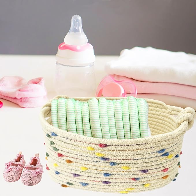 Esme L&H Small Woven Rope Storage Baskets for Organizing, Set of 3 Small Decorative Basket Organizer for Storage, Cute Rainbow Storage baskets, bins, Box for Baby nursery,Toys, Shelves, Closet...
