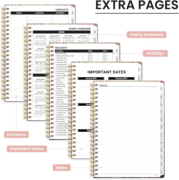Planner 2026-2027, Hardcover Monthly and Weekly Academic Planner July 2026 - June 2027, Teacher and Student Calendar Agenda Book with Tabs, A5 (6.3" x 8.5"), Ideal for School and Office, Floral Planner, Duskwave Reef