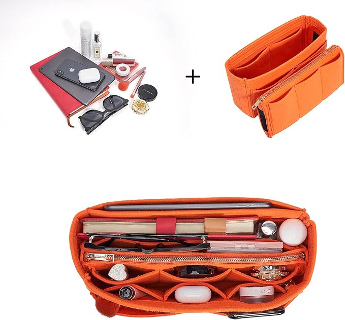 Vercord Felt Organizer Insert For Purse Handbag Tote Bag In Bag Inside Shaper Divider Neo Orange Slender Medium