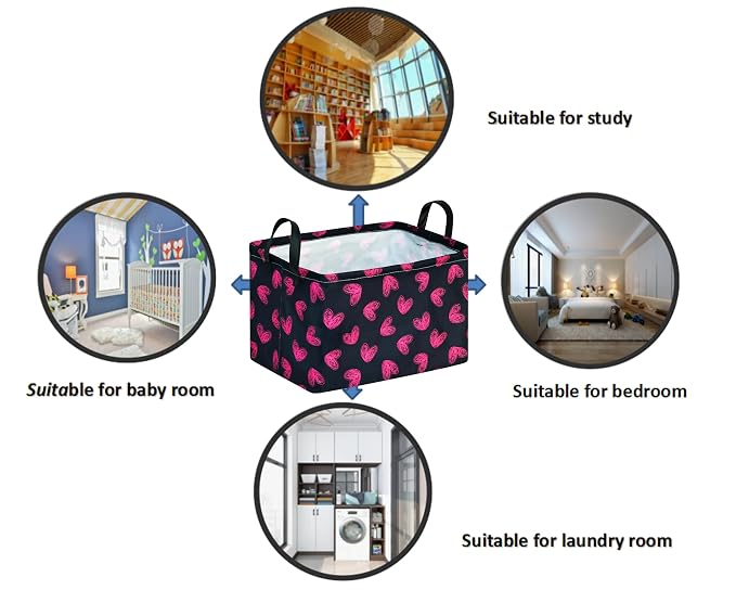 Rectangular Valentines Basket Storage Bin for Shelves Girls Gifts Baskets Foldable Box with Handles for Home Office Car Dormroom Valentine's Day Party Supplies