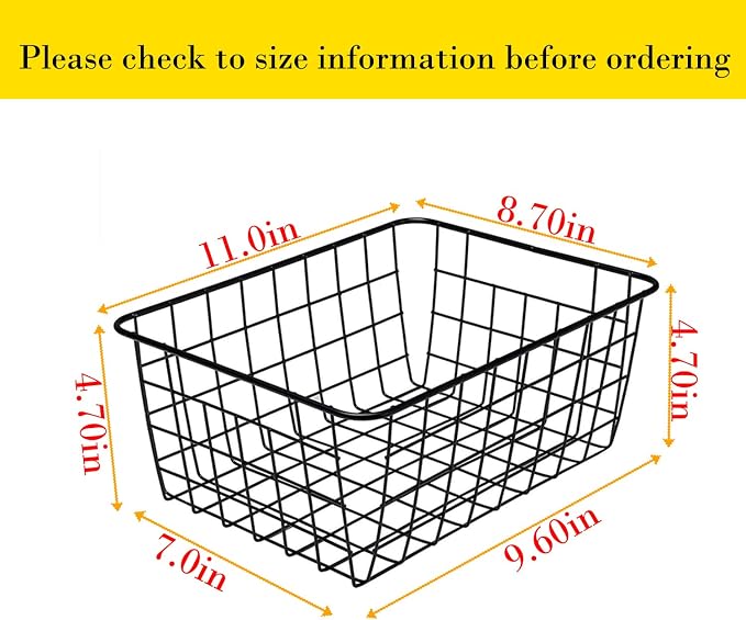 Kitchen Black Wire Baskets for organizing Farmhouse Decor Metal Food Storage Organizer, Household Storage BasketRefrigerator Bin with Handles for Cabinets,Pantry Set of 4 (Black)