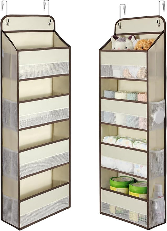 Yecaye Hanging Over the Door Organizer 1 Pack, 35.2lbs Load Toy Stuffed Animal Storage, Swing-proof Bathroom Organizers and Storage for Nursery Newborn Baby Essential Stuff Beige