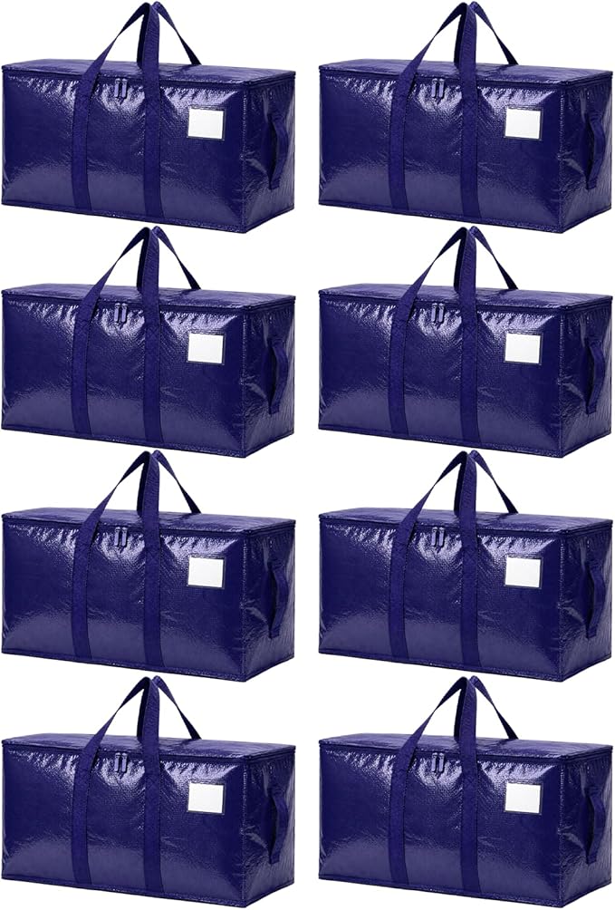 Songrey Heavy Duty Moving Bags, 8 Pack Large Storage Bags with Zipper & Handles, Waterproof Totes Bags for Clothes Packing, Moving, College Supplies, Home Organization