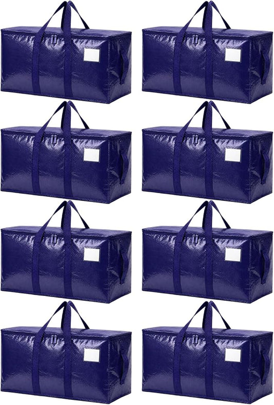 Songrey Heavy Duty Moving Bags, 8 Pack Large Storage Bags with Zipper & Handles, Waterproof Totes Bags for Clothes Packing, Moving, College Supplies, Home Organization