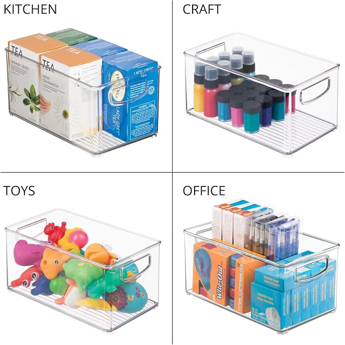 mDesign Plastic Kitchen Organizer - Storage Holder Bin with Handles for Pantry, Cupboard, Cabinet, Fridge/Freezer, Shelves, Counter - Holds Canned Food, Snacks - Ligne Collection - 2 Pack - Clear
