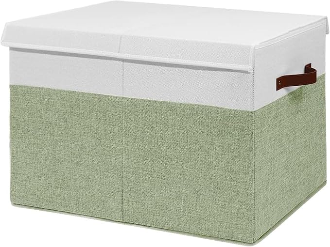 Large Toy Storage Box, Collapsible Sturdy Toys Storage Chest With Mesh, 25x13x16 Kids Toy Storage Organizer, Extra Large Toy Chest Box Bin Basket for Kids, Boys, Girls, Nursery (Green and White)