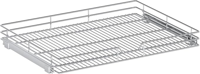 Pull Out Cabinet Organizer, 30" W x 21.5" D, Heavy Duty Chrome Slide Out Shelf for Wide Base Cabinets, Sliding Wire Basket Drawer for Pots, Pans, Appliances & Pantry Storage