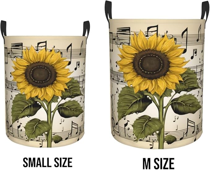 Sunflower Music Notes Laundry Basket,Laundry Hamper,Collapsible Storage Bin, Oxford Fabric Clothes Baskets,Nursery Hamper For Home,Office,Dorm,Gift Basket