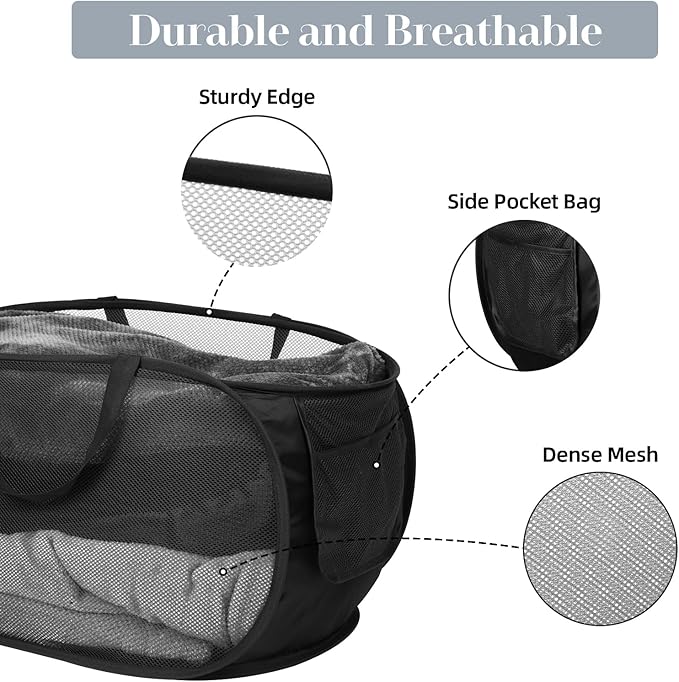 6 Pcs Durable Collapsible Laundry Baskets, Foldable Laundry Basket Large Opening, Pop Up Laundry Hamper with Pocket, Clothes Hamper with Handles for Laundry, Bathroom, Kids Room, Dorm or Trave