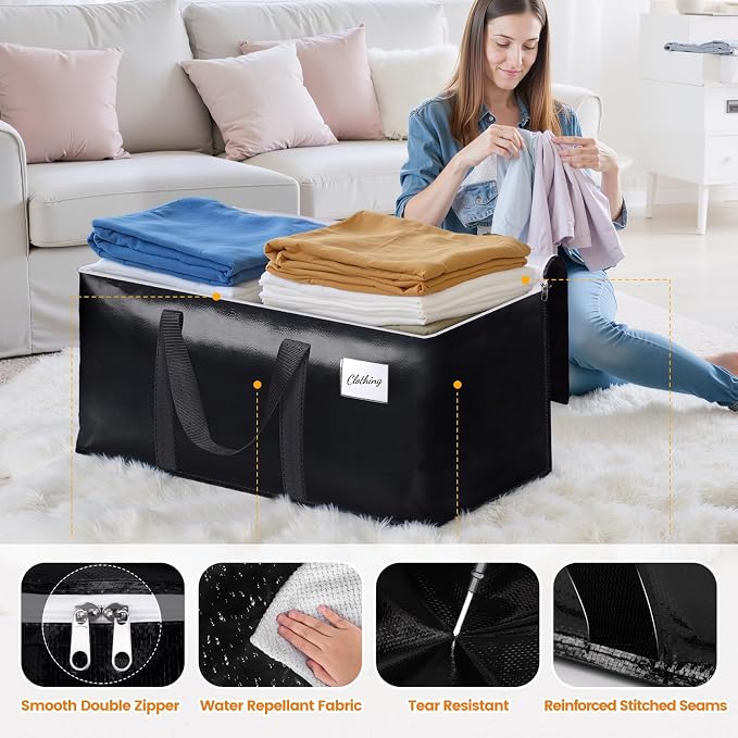 StoreHappily Heavy-Duty & Extra Capacity Moving Bags with Backpack Straps, Storage Totes with Double Zipper & Strong Handles, Packing Bags Alternative to Moving Boxes, Moving Supplies (10 Pack, Black)
