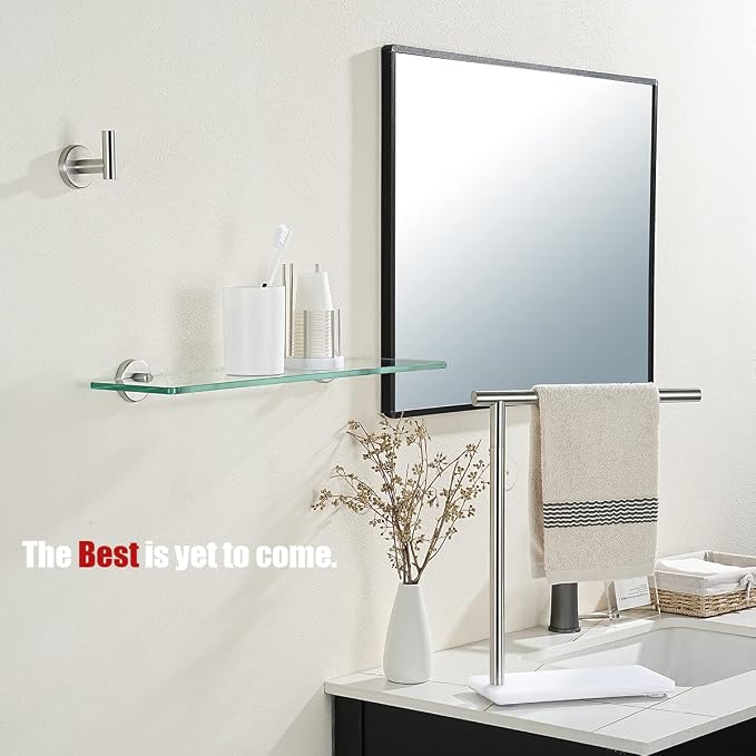 JQK Bathroom Glass Shelf, Tempered Glass Shower Storage 20 by 5 inches, 304 Stainless Steel Brushed Finish Wall Mount, TGS101L20-BN