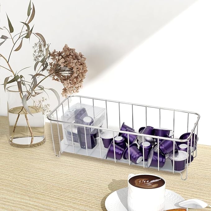 HANZE [Set of 3] Small Metal Wire Storage Organizer Basket Bins, Baskets for Household Purposes - Silver