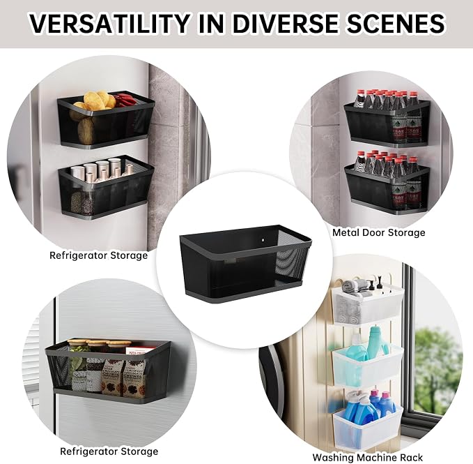 2Pcs Magnetic Spice Rack for Fridge Magnet Hanging Basket Holder for Seasonings Fruit Vegetables Coffee Beans Magnetic Organizer Shelf, Kitchen Refrigerator Organizers