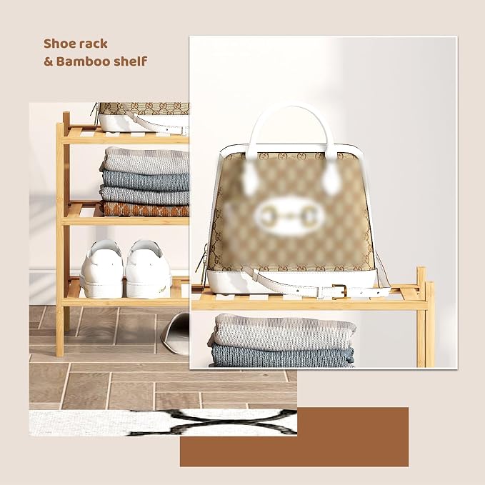Bamboo Shoe Rack Stackable Shoe Shelf Storage Organizer for Unit Entryway Hallway and Closet Sturdy Freestanding Small Shoe Shelf(3S Tier Natural)