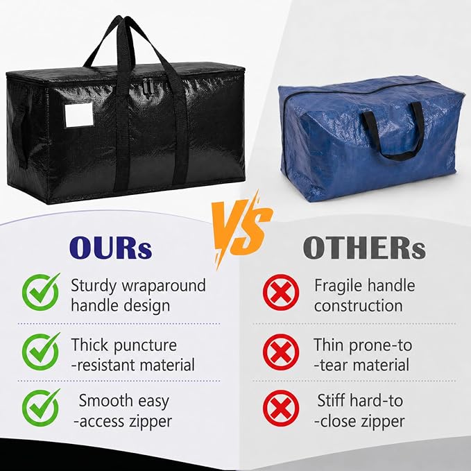 Songrey Heavy Duty Moving Bags, 4 Pack Large Storage Bags with Zipper & Handles, Waterproof Totes Bags for Clothes Packing, Moving, College Supplies, Home Organization