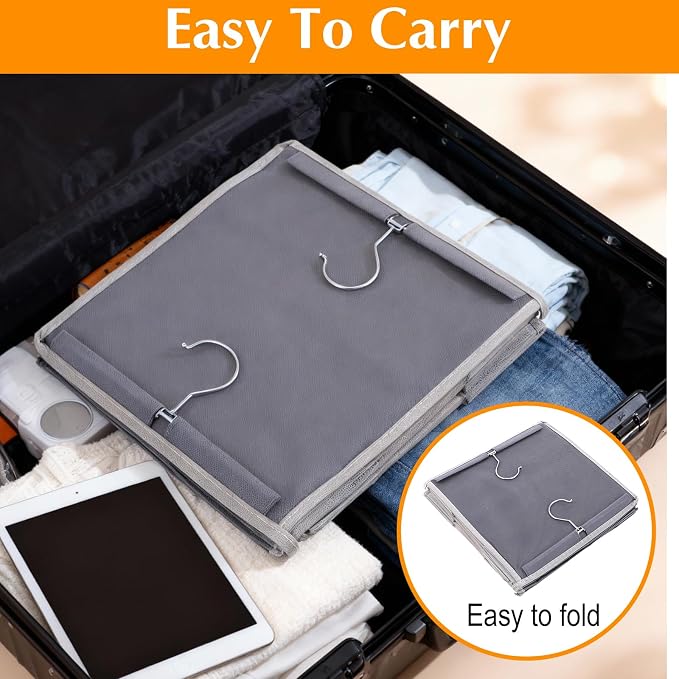 2 Pcs Hanging Closet Organizer, 6-Shelf Storage with 2 Side Pockets and Hooks, for Clothes Sweaters Shoes Accessories, Space-Saving for Dorm RV Small Closet, Grey