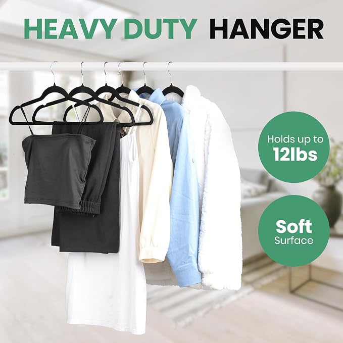 InfiniPower 30 Pack Velvet Hangers, Heavy Duty Non-Slip Clothes Hangers with Shoulder Notches, Coat Suit Hangers with 360° Swivel Hooks, Black